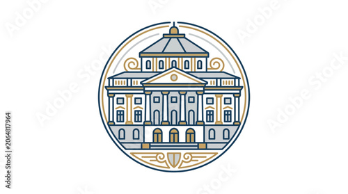 Elegant Classical Building Emblem, Government Institution Seal, Vector Illustration