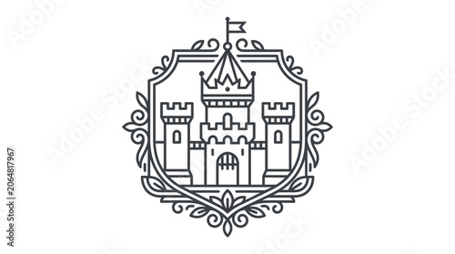 Elegant Castle Crest Emblem Line Art