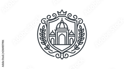Elegant Crest Emblem with Dome Building and Laurel Wreath, Royal Emblem