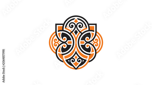 Elegant Ornamental Pattern, Abstract Symmetry, Black and Orange Design