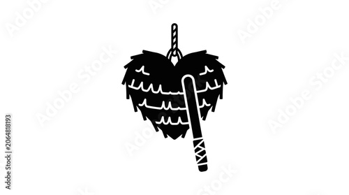 Heart Shaped Piñata with Stick Silhouette Icon