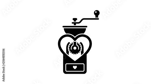 Heart Shaped Coffee Grinder Icon - Love Coffee Concept