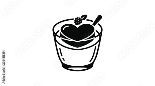 Heart Shaped Chocolate Dessert in Glass with Berry and Spoon Icon