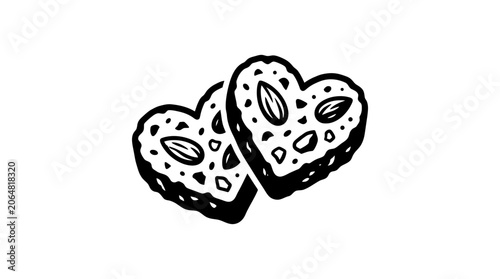 Heart Shaped Cookies with Almonds Hand Drawn Illustration