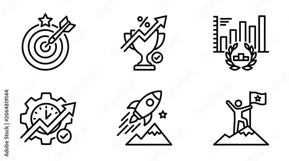 Fototapeta premium Performance achievement icons set for business success