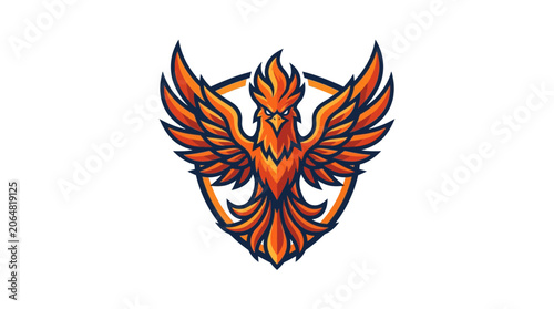 Принти на полотні Fiery Phoenix Bird Emblem, Mythical Creature Logo, Mythology Symbol