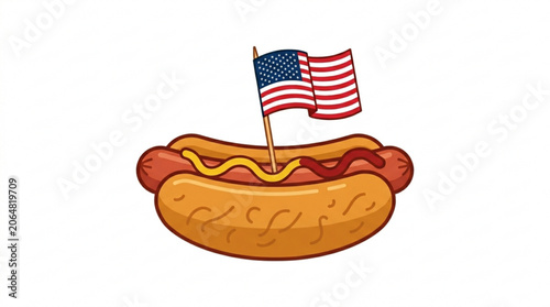 American hot dog with flag on a stick