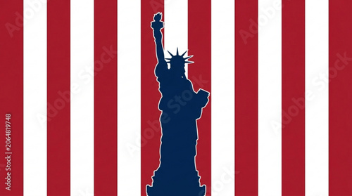 Statue of liberty silhouette against american flag background