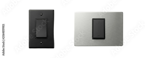 Photos A Set of modern light switch PNG plates, black and brushed metal wall rocker swi