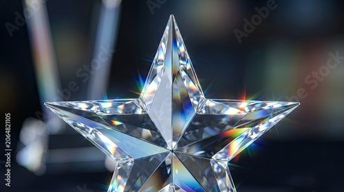 Crystal Star Award Trophy with Rainbow Light Reflection for Recognition