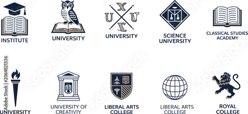 Fotografía University and college emblem logo collection set with academic heraldry vector