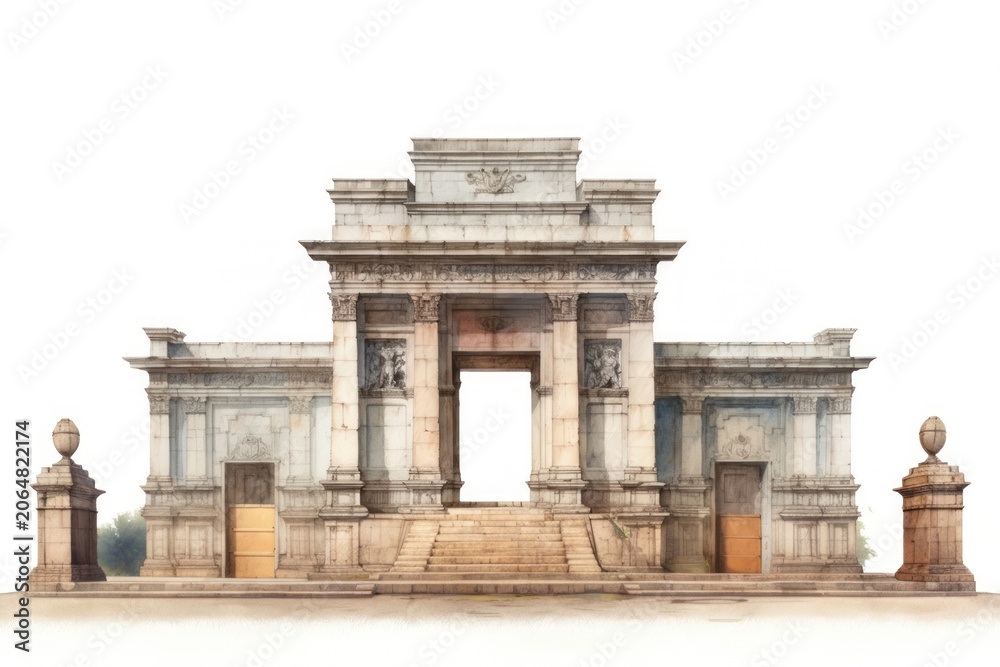 Naklejka premium Ancient architecture landmark white background sculpture.