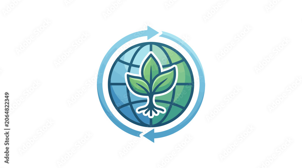 Obraz premium Global Growth Icon: Planet Earth with Sprout and Recycling Arrows