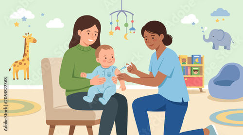 Nurse giving baby a vaccination.