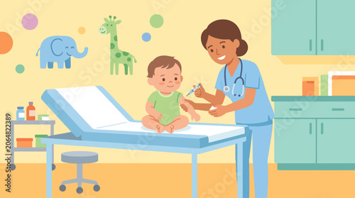 Nurse giving a baby a vaccination.