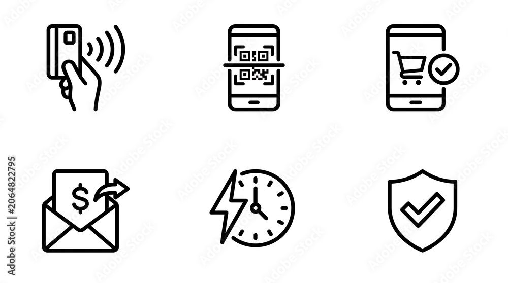 Fototapeta premium Monochrome outline icons set on white background