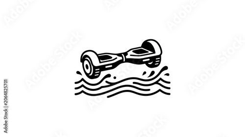 Hoverboard Riding Over Water Waves - Outline Icon Style