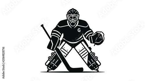 Photography Ice Hockey Goalie Silhouette, Ready to Defend Net, Sports Vector Art