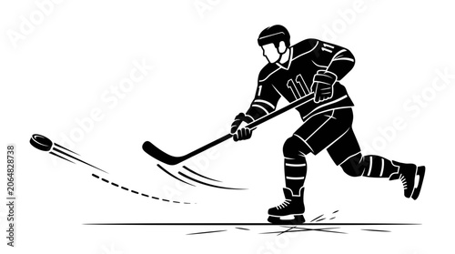 Canvas Print Ice Hockey Player Silhouette Skating and Shooting Puck