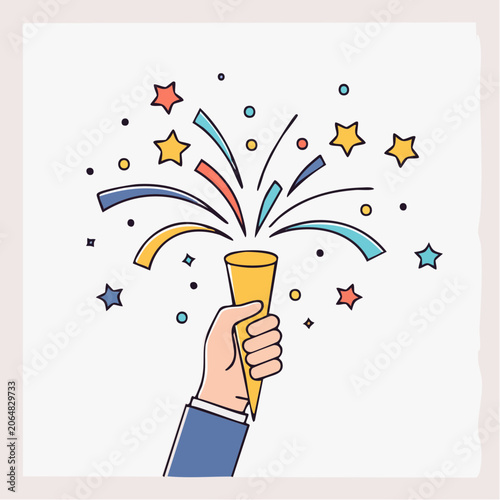 Hand Holding Confetti Popper with Stars and Confetti