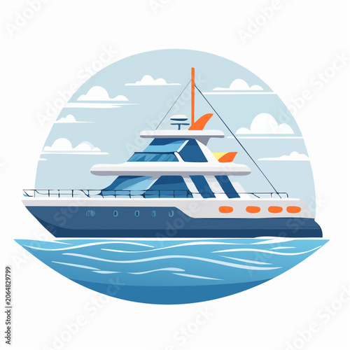 Luxury Yacht Sailing on Blue Water