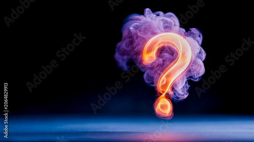 Fiery question mark icon made of realistic thick burning smoke clouds and bright flame