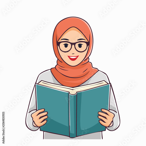 Woman in Hijab Reading a Book