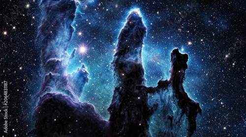 Nebula Pillars in Space Astronomy Image with Stars and Cosmic Dust