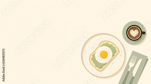 Top-Down Minimalist Avocado Toast and Coffee Concept