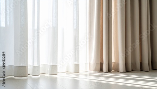 Sunlight Streaming Through Elegant Curtains in a Room