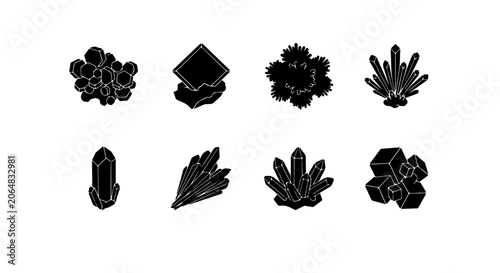 Obraz na płótnie Mineral Crystal Icons, Geological Formations, Science Vector Graphics, Natural E