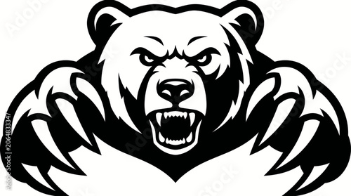 Tableau sur toile Black and white angry bear head.