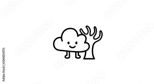 Smiling Cloud with Antlers Cartoon Character.