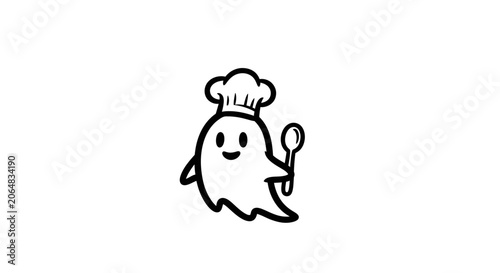 Smiling ghost chef with spoon.