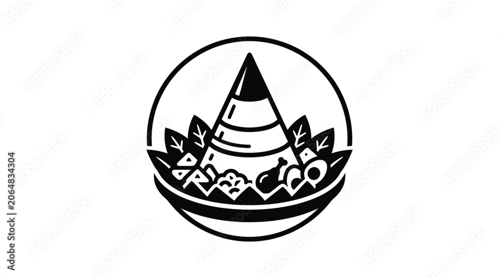 Fototapeta premium Indonesian Nasi Tumpeng Food Icon, Traditional Rice Cone Dish