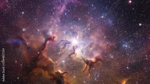 Detailed cosmic nebula with glowing golden gas and stars.