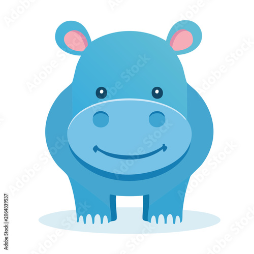 Cute Blue Cartoon Hippopotamus