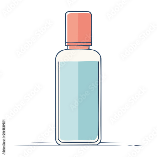 Flat design bottle with red cap and blue liquid