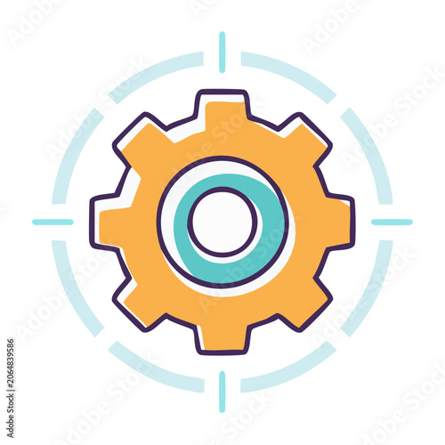 Flat design gear icon with transparent background