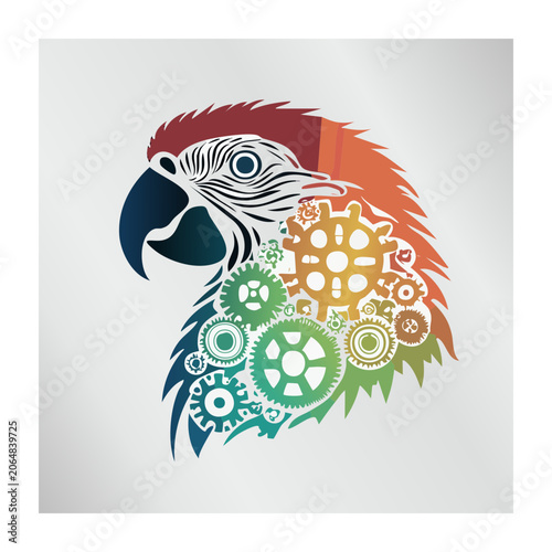 Parrot head with mechanical gears illustration