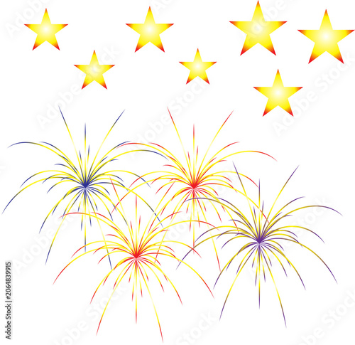 Fireworks and stars vector illustration on black background