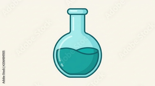 An illustration depicts a green liquid contained within a laboratory glass flask on a table indoors.