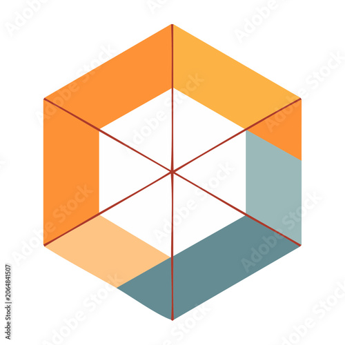 Flat Design Hexagonal Cube with Geometric Shapes