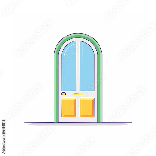 Flat design illustration of an arched door with glass panels