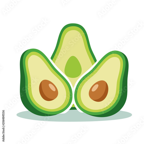 Flat Design Illustration of Halved Avocados