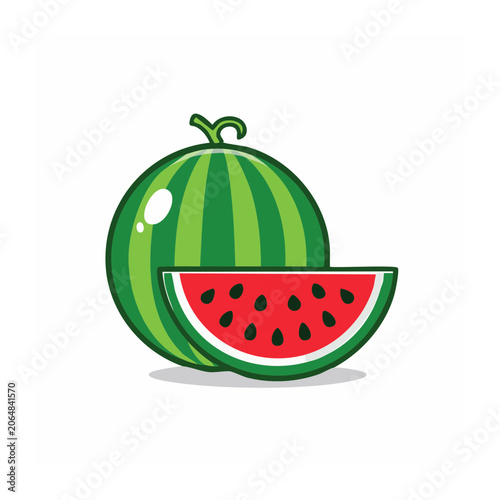 Flat design watermelon and slice illustration