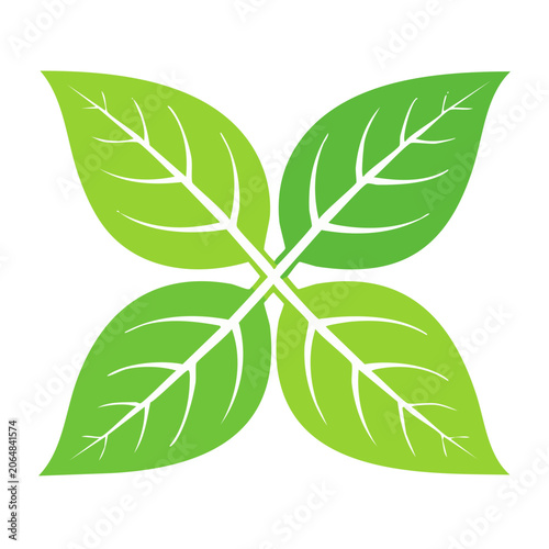Four Green Leaves Icon on Transparent Background
