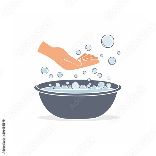 Hand washing with soap bubbles in a bowl