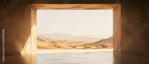 Luxury Architectural Frame Opening to Desert Horizon with Premium Copy Space