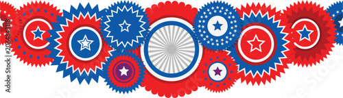Obraz na płótnie Patriotic American USA rosette paper fan garland border, 4th of July independenc